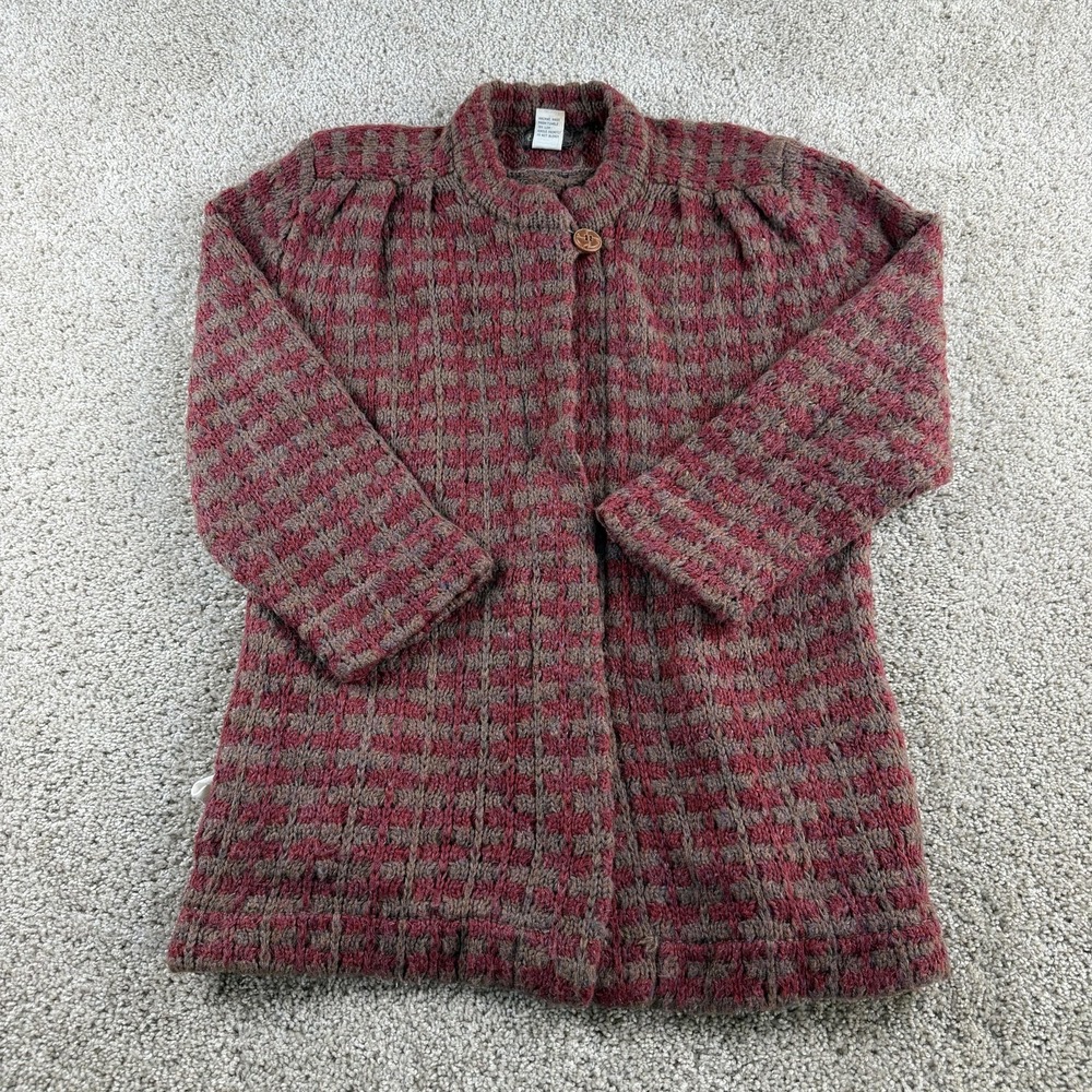 Vintage Epitome Cardigan Sweater Womens 38 Red Check Mock Neck Chunky Knit